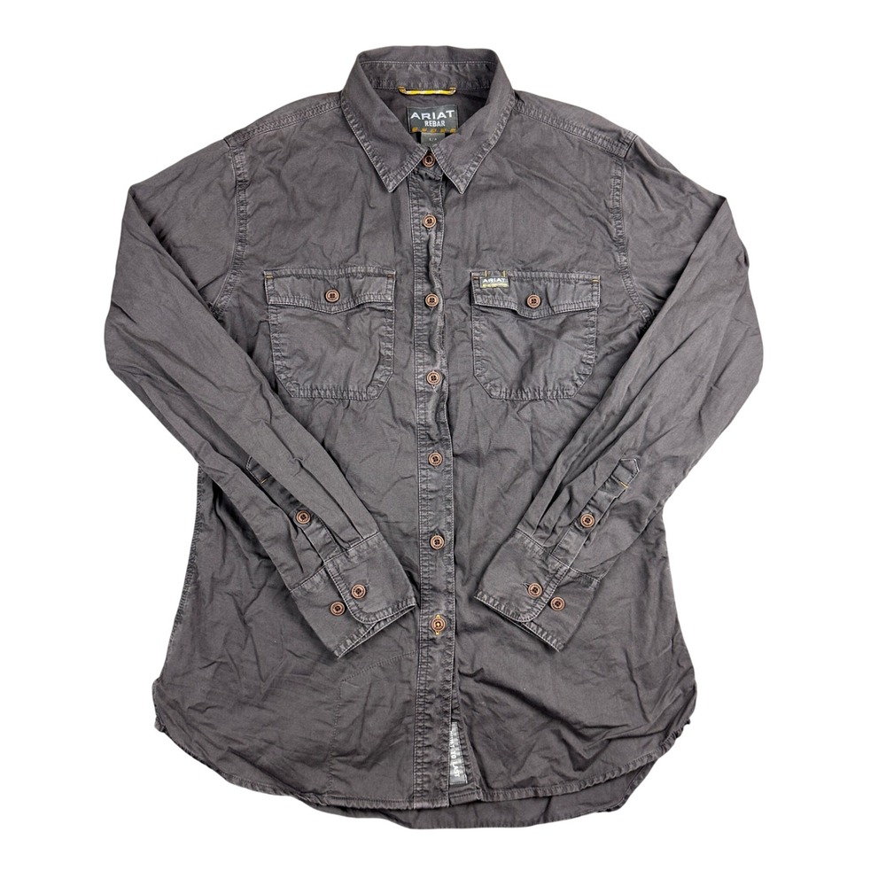 Ariat Rebar Mens Small Charcoal Gray Long Sleeve Cotton Button Down Work Shirt